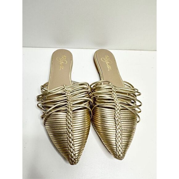 42 Gold Shoes Womens Size 5 Pointed Toe Metallic Leather Mules - Picture 3 of 13